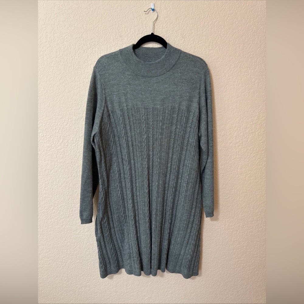 Modcloth Knit Sweater Dress 1X Gray Cable‎ Knit Stretch Mock Neck Career Casual